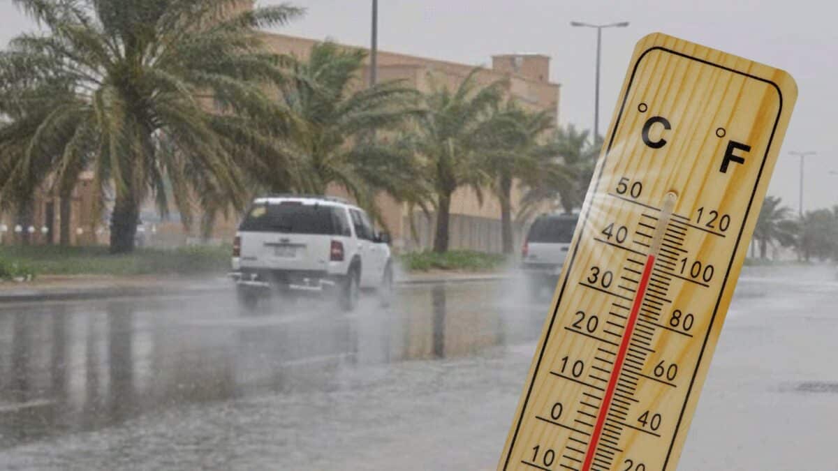 Météo hivernale illustrée par une voiture qui roule sur une route sous la pluie