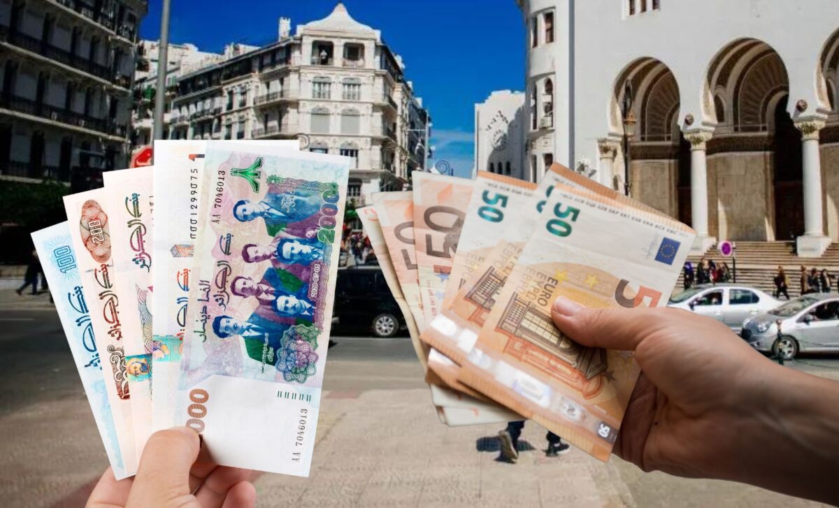 Taux de change illustré par une photo de billets en dinar et en euro