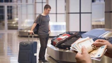 une photo d'un jeune à l'aéroport pour illustrer l'exportation des devises