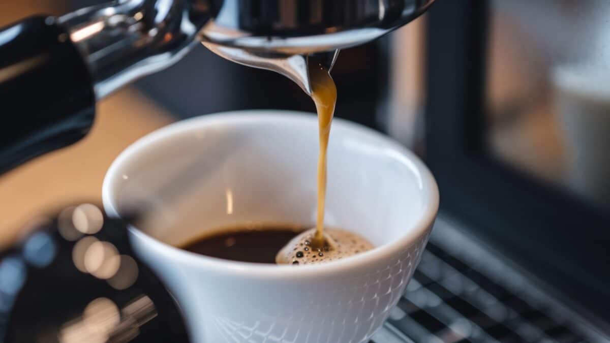 Une presse à café avec une tasse qui se remplit