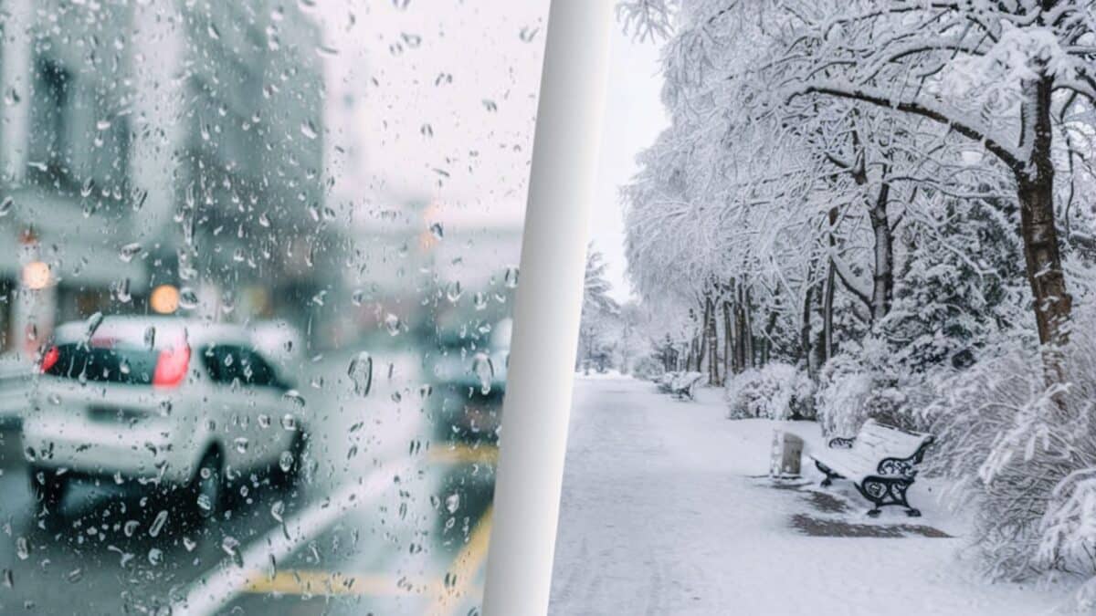 Photo montage entre neige et pluie pour illustrer la météo du jour