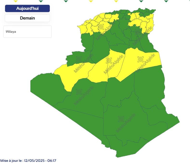 Pluies, orages et vents : Météo Algérie lance plusieurs alertes ce lundi 12 mai Météo