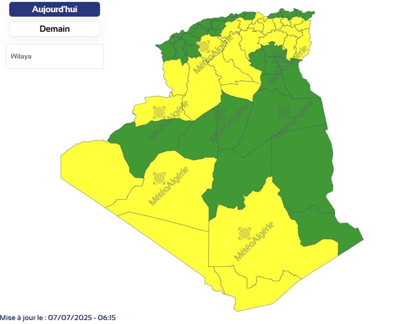 Météo Algérie : Pluies orageuses au nord et jusqu'à 48°C au sud ce lundi 7 juillet Météo