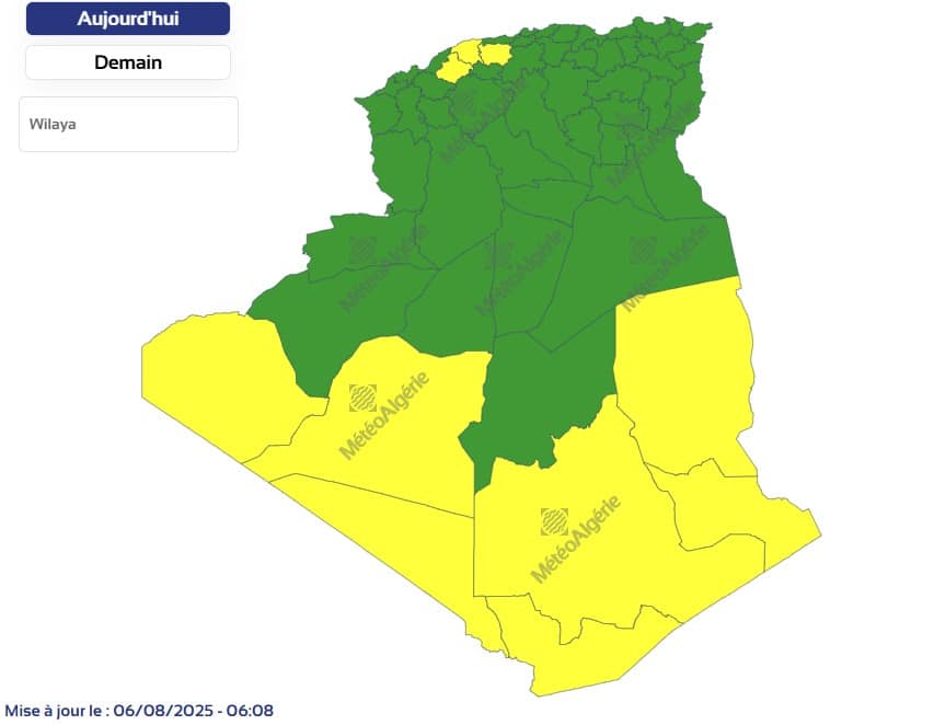 Météo Algérie : chaleur intense et pluies sur certaines wilayas ce mercredi 6 août Météo