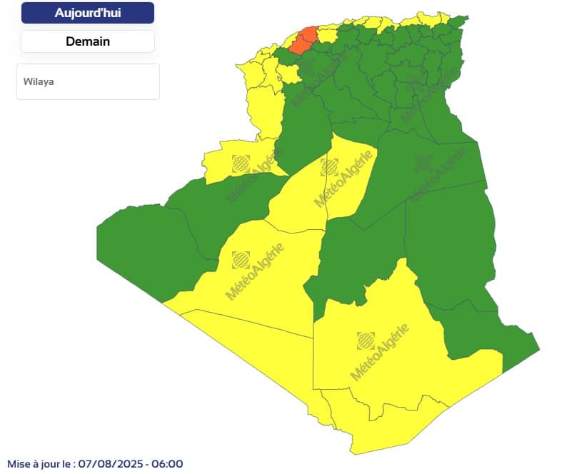 Météo Algérie : jusqu'à 44°C attendus, plusieurs wilayas en alerte orange pour canicule Météo