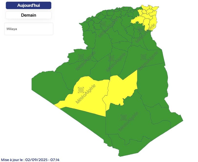Météo Algérie : pluies orageuses et canicule ce mardi 2 septembre Météo