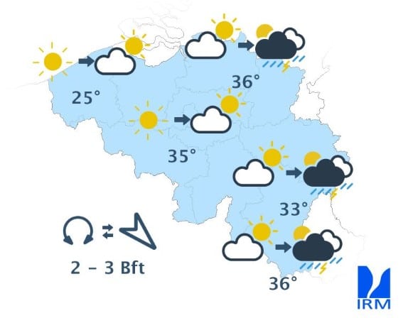 Météo Belgique : jusqu’à 36 °C attendus ce lundi, presque tout le pays en alerte orange Météo