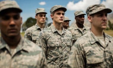 Groupe de militaires se tenant dans le camp d'entraînement