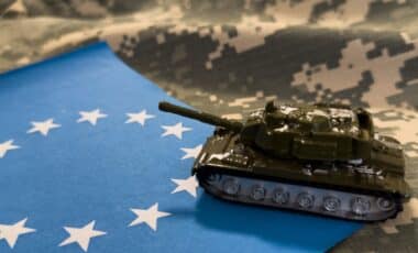 char sur fond de drapeau de l'UE