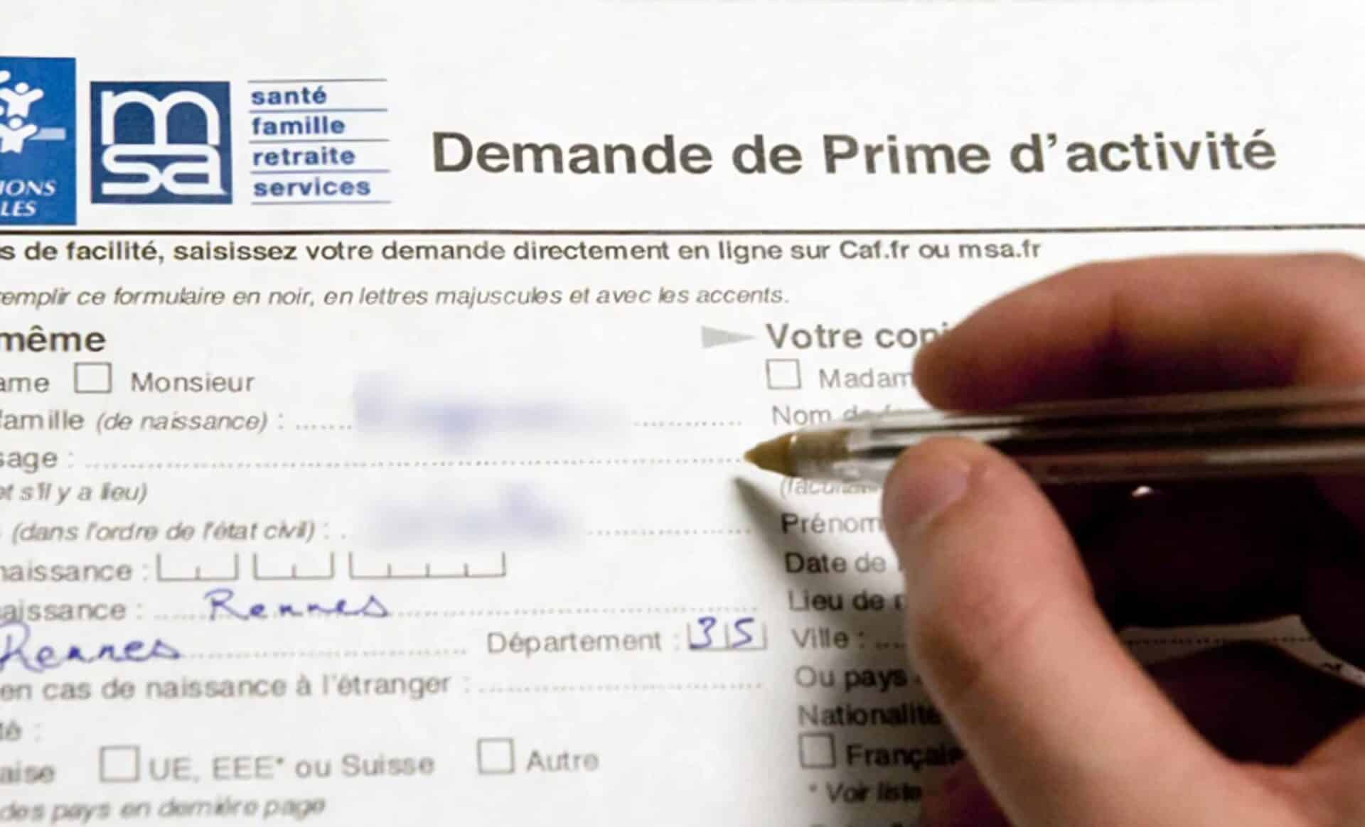 Formulaire de demande de la prime d'activité