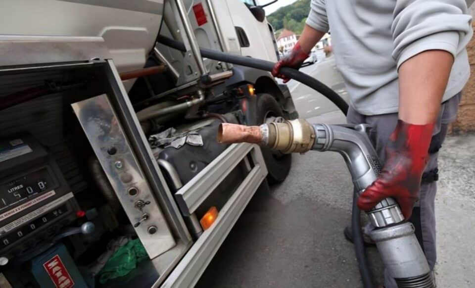 Un camion citerne qui livre du fioul domestique