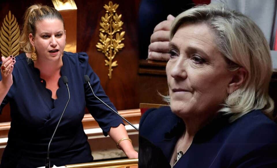 Montage : Marine Le Pen (RN) et Mathilde Panot pour illustrer la thématique de la réforme des retraites