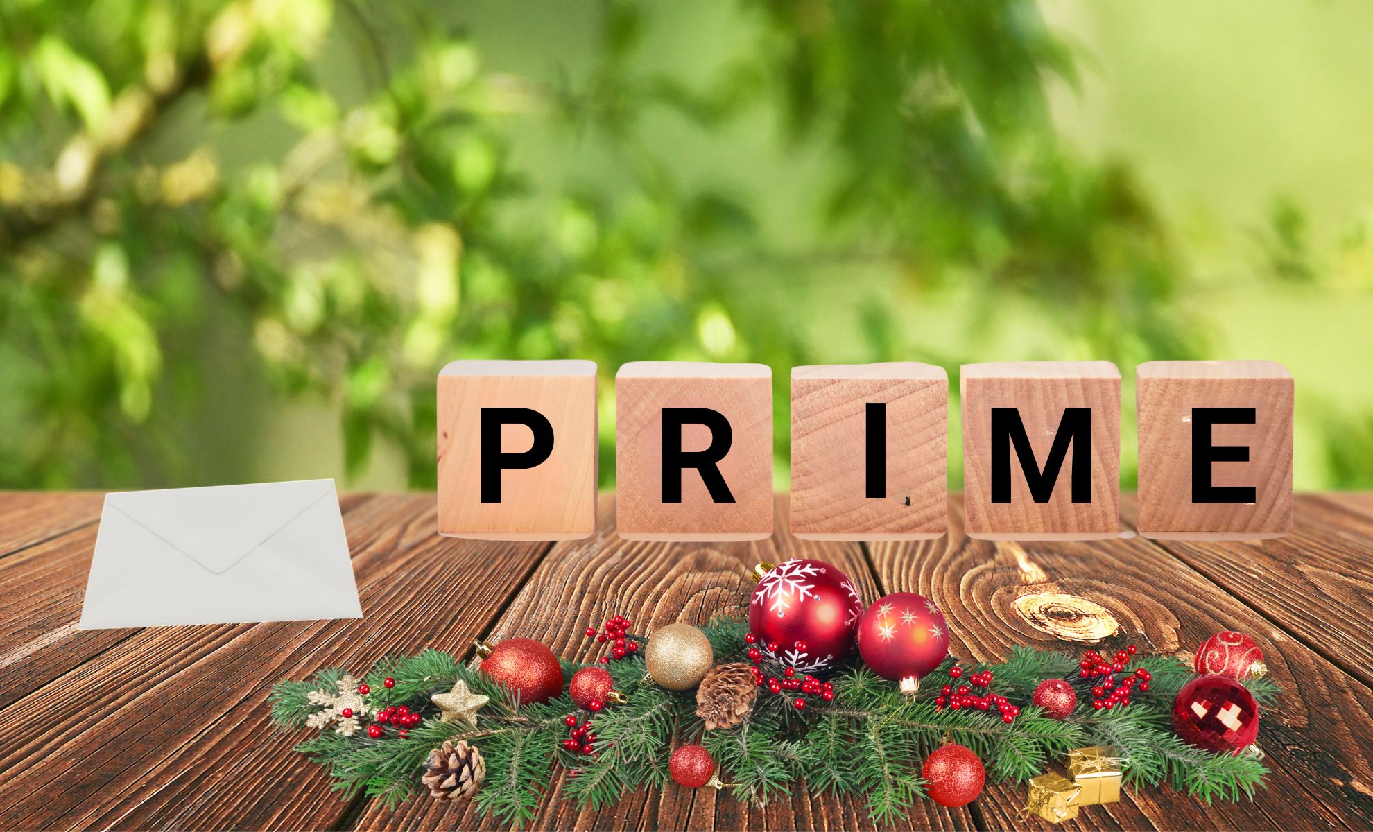 Prime De Noël illustré par une photo où est écrit prime avec des fleurs