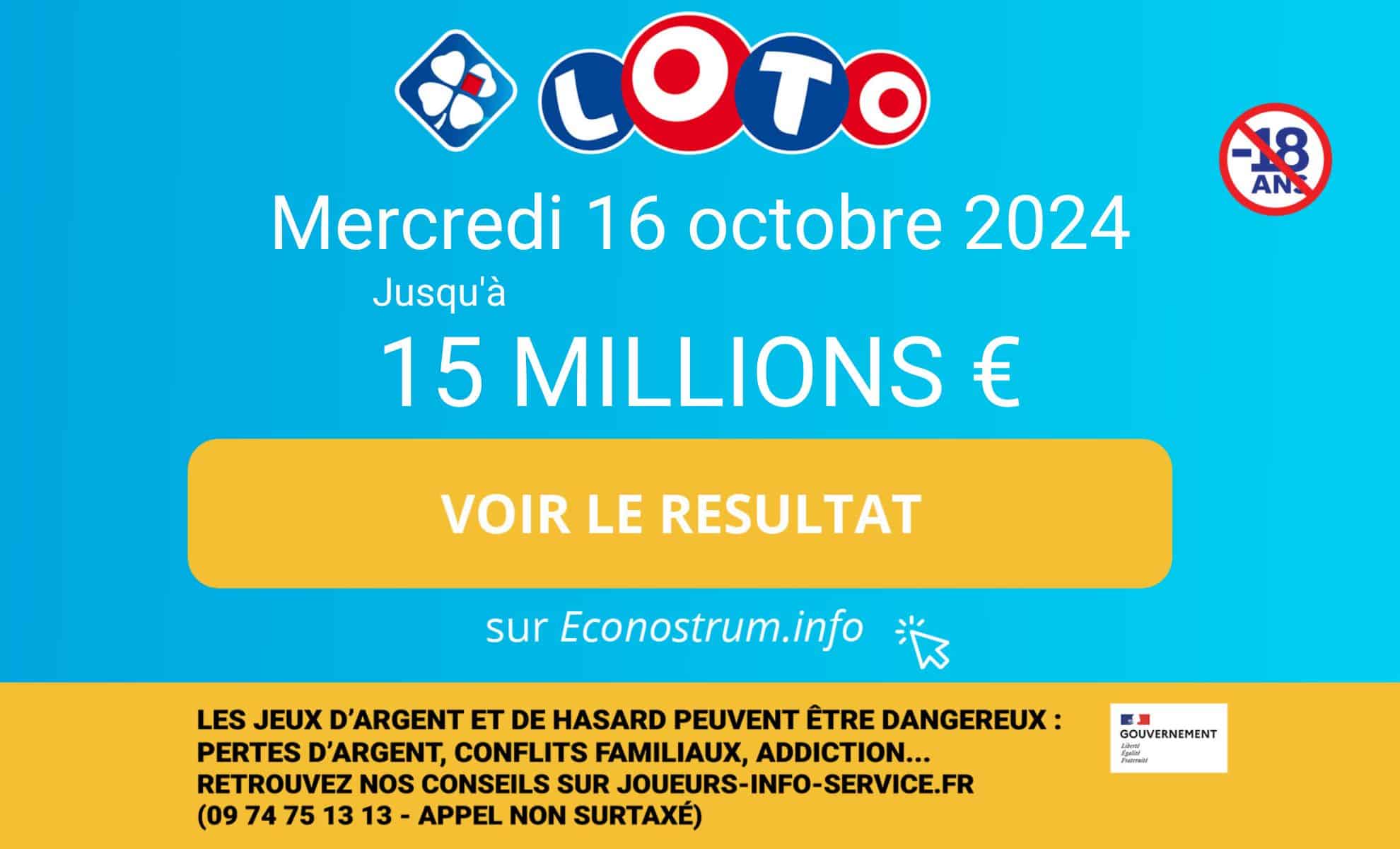 Photo montage comportant des informations liées au tirage Loto de la FDJ du 16 octobre 2024