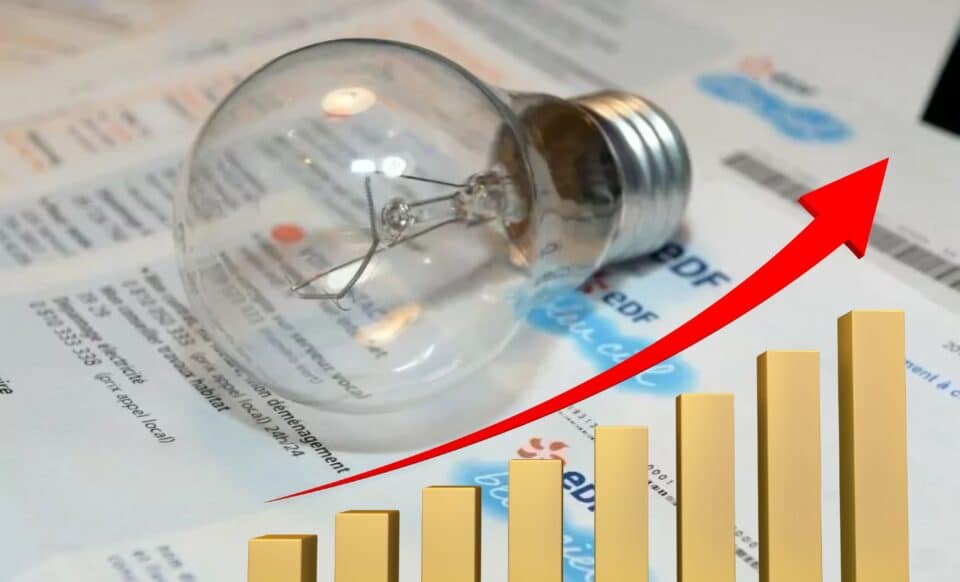 Taxes Sur L’électricité illustrées par une lampe, une facture et puis un graphe ascendant