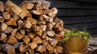 Une photo d'une pile de bois de chauffage