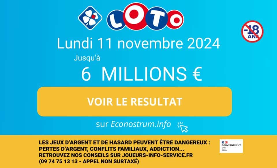 Montage photo regroupant des informations sur le tirage Loto de la FDJ du 11 novembre 2024