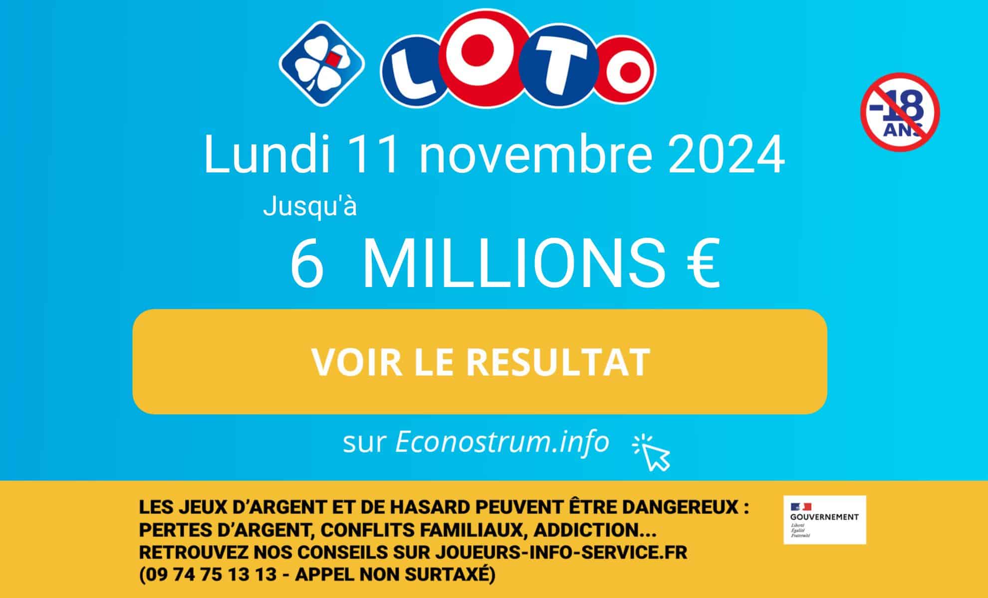 Montage photo regroupant des informations sur le tirage Loto de la FDJ du 11 novembre 2024