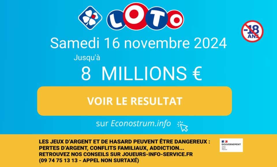 Montage photo regroupant des informations sur le tirage Loto de la FDJ du 16 novembre 2024