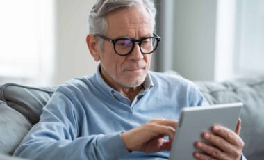 Une personne âgée qui utilise une tablette tactile pour évoquer l'arnaque Boomer Traps