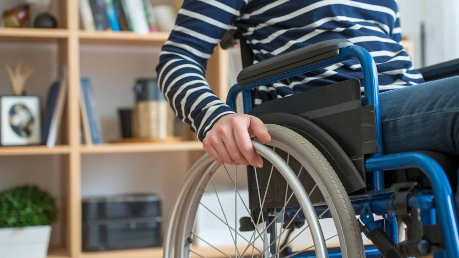 Une personne en situation de handicap avec un fauteuil roulant