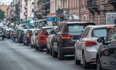 Une file de véhicules en arrêt sur la route