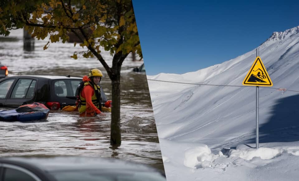 Une image illustrant une météo marqué par des crues et un risque d'avalanches