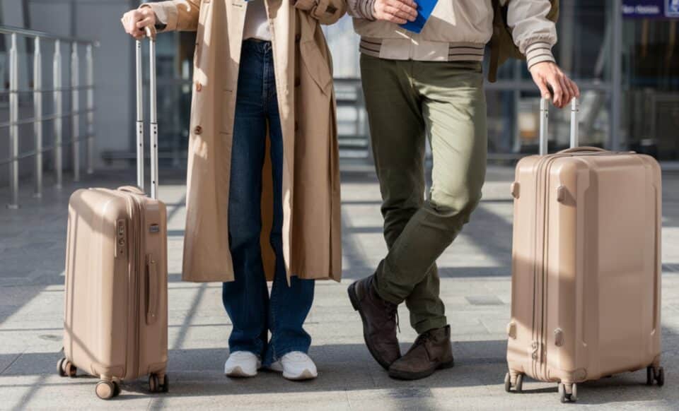 Un homme et une femme avec deux bagages cabines