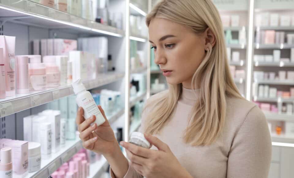 Une femme qui choisit des produits cosmétiques