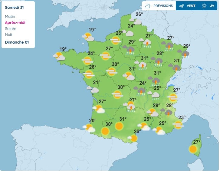Météo : températures élevées et orages dans 52 départements Météo