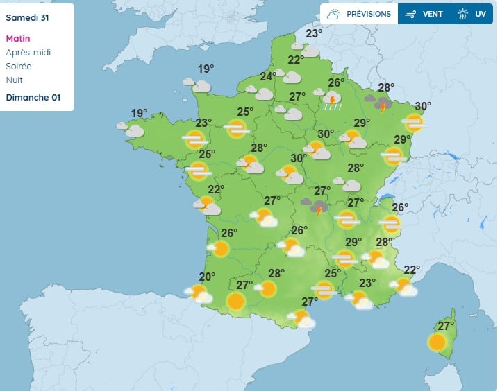 Météo : températures élevées et orages dans 52 départements Météo