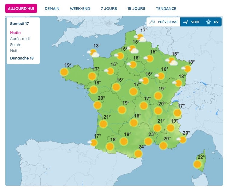 Météo : jusqu’à 29 °C, temps ensoleillé sur une bonne partie du territoire à l'exception de 3 départements placés en vigilance Météo