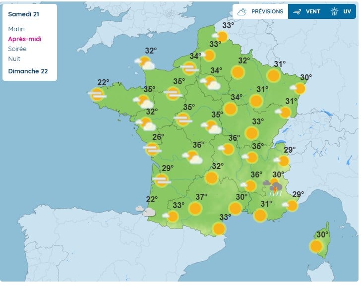 Météo : jusqu'à 39°C, la canicule s'intensifie, 16 départements maintenus en vigilance orange Météo