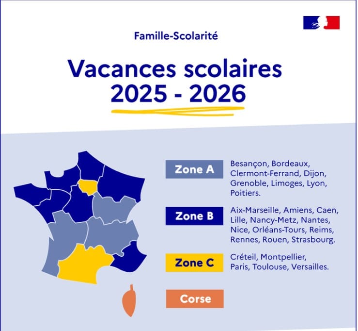 Vacances scolaires 2025-2026 : voici les dates zone par zone et celles des jours fériés Vacances