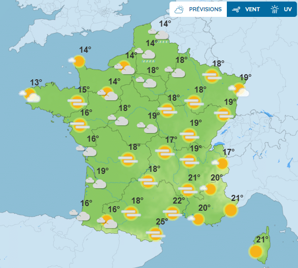 Météo : jusqu’à 29°C au sud, nuages et orages à l’ouest Météo