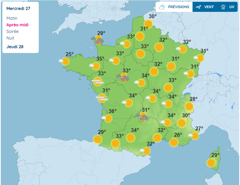Carte de Météo France Météo : retour des pluies et des orages vendredi, voici les départements concernés