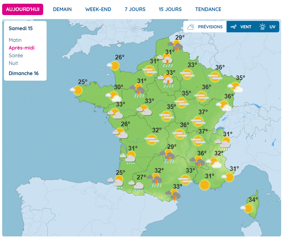Carte du 15 août Météo : la chaleur persiste, mais les orages arrivent, voici ce qui attend la France ce samedi