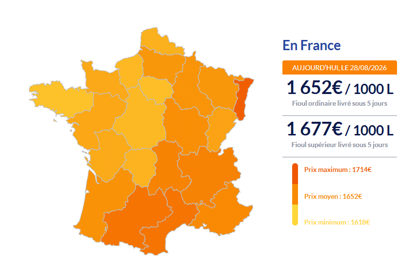 Carte du fioul vendredi Fioul domestique : la chute des prix continue ce vendredi