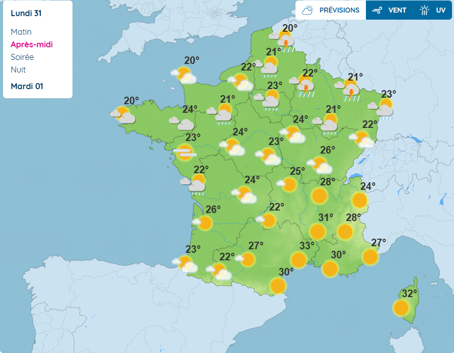 Carte météo France 31 août Météo : pluies et orages ce lundi, 9 départements en vigilance jaune