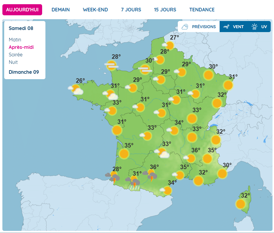 Météo France Météo : chaleur extrême puis arrivée d'orages en soirée, voici les départements concernés
