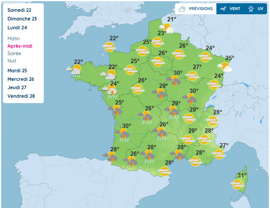 Prévisions du lundi 24 août Météo : accalmie avant l'arrivée d'une nouvelle dégradation pluvio-orageuse, voici où et quand