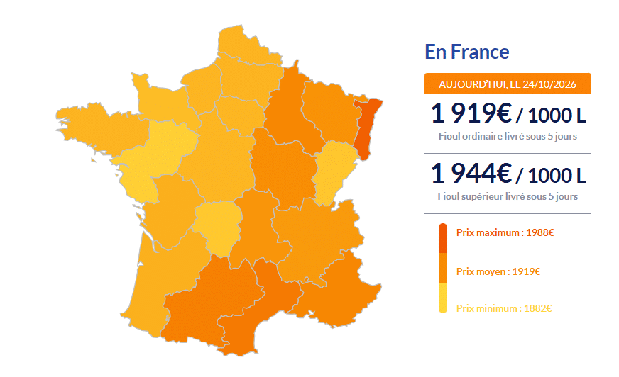 Carte de fioulreduc 24 octobre Fioul domestique : les prix du samedi 24 octobre