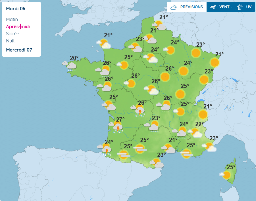 Carte des prévisions du mardi 6 octobre après-midi Météo : ces départements seront secoués par de violents orages mercredi